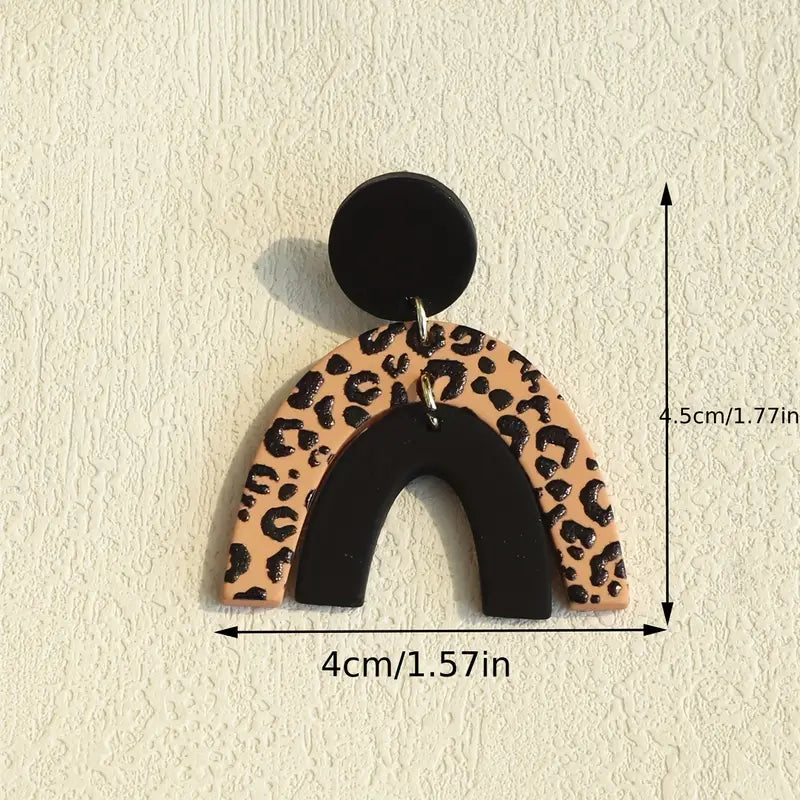 Acrylic Black & Tan Arch Shape Leopard Drop Earrings