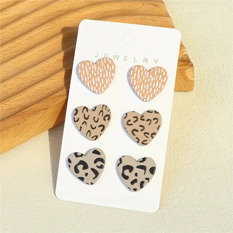 3 Pairs Of Acrylic Heart Studs