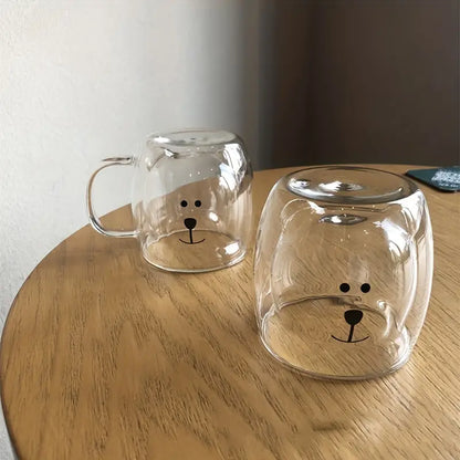 Glass Double Walled Bear Cup / Mug Without Handle