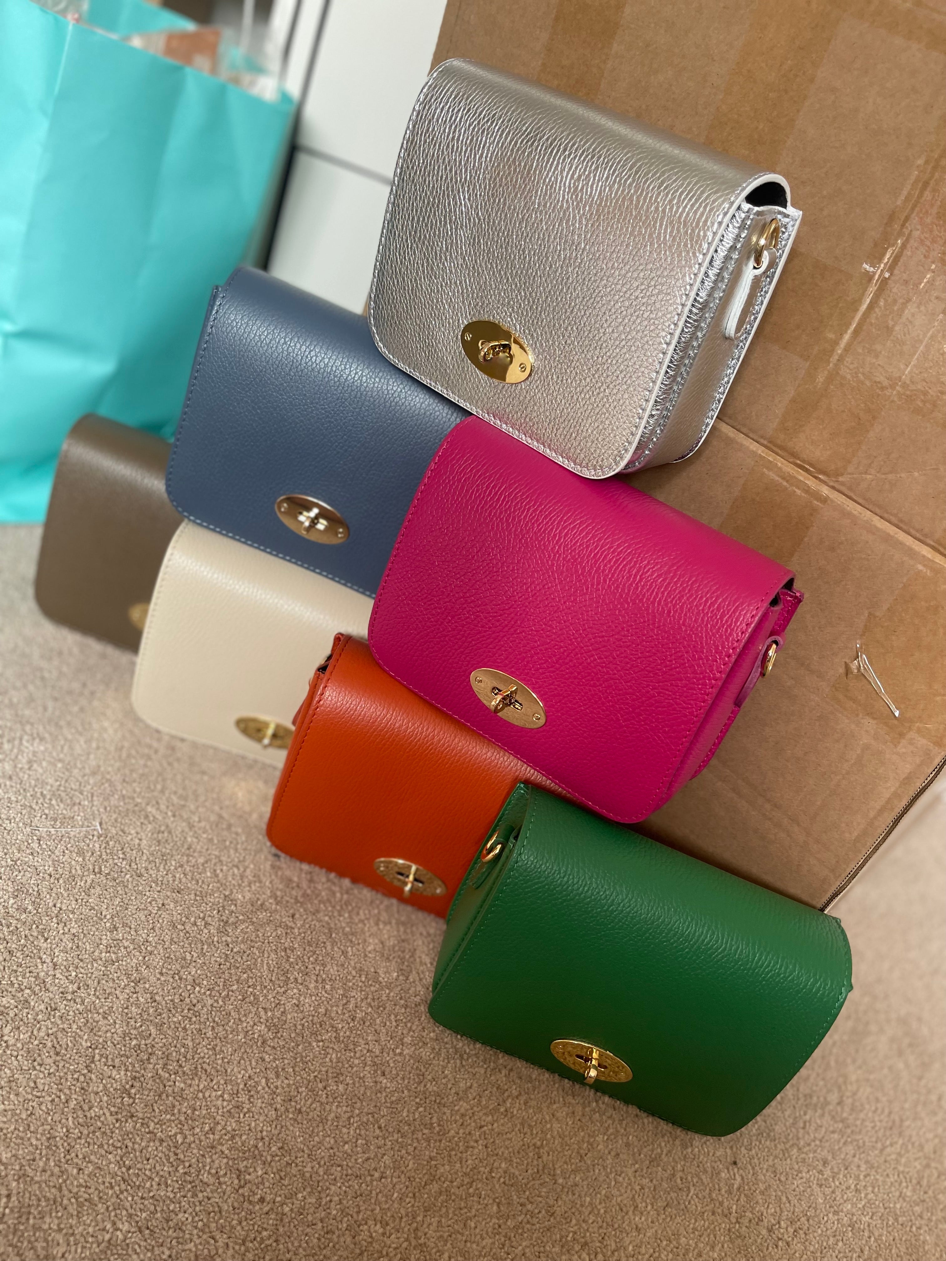 Leather Twist Lock Crossbody Bag