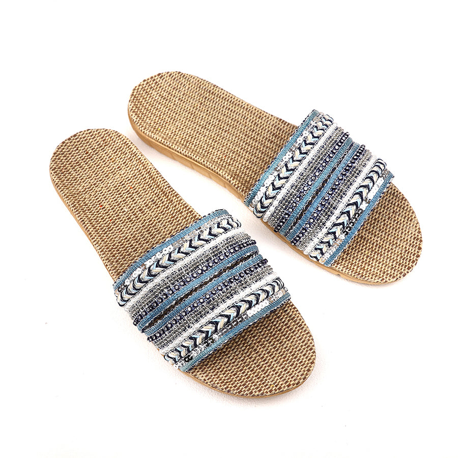 Blue Mix Sparkle Woven Summer Sliders (L)
