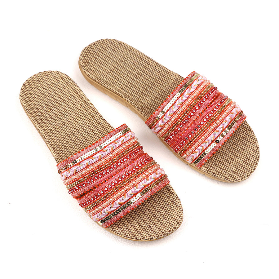Coral Mix Sparkle Woven Summer Sliders (L)