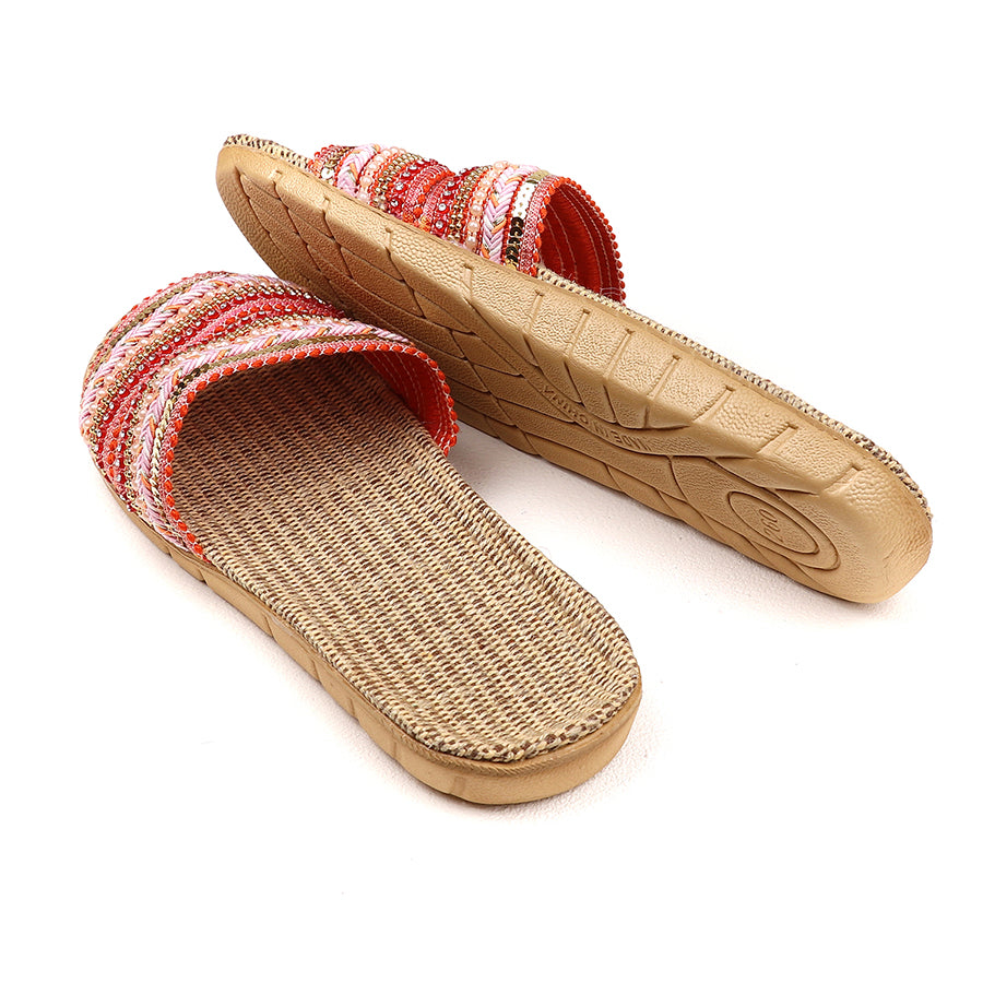 Coral Mix Sparkle Woven Summer Sliders (L)