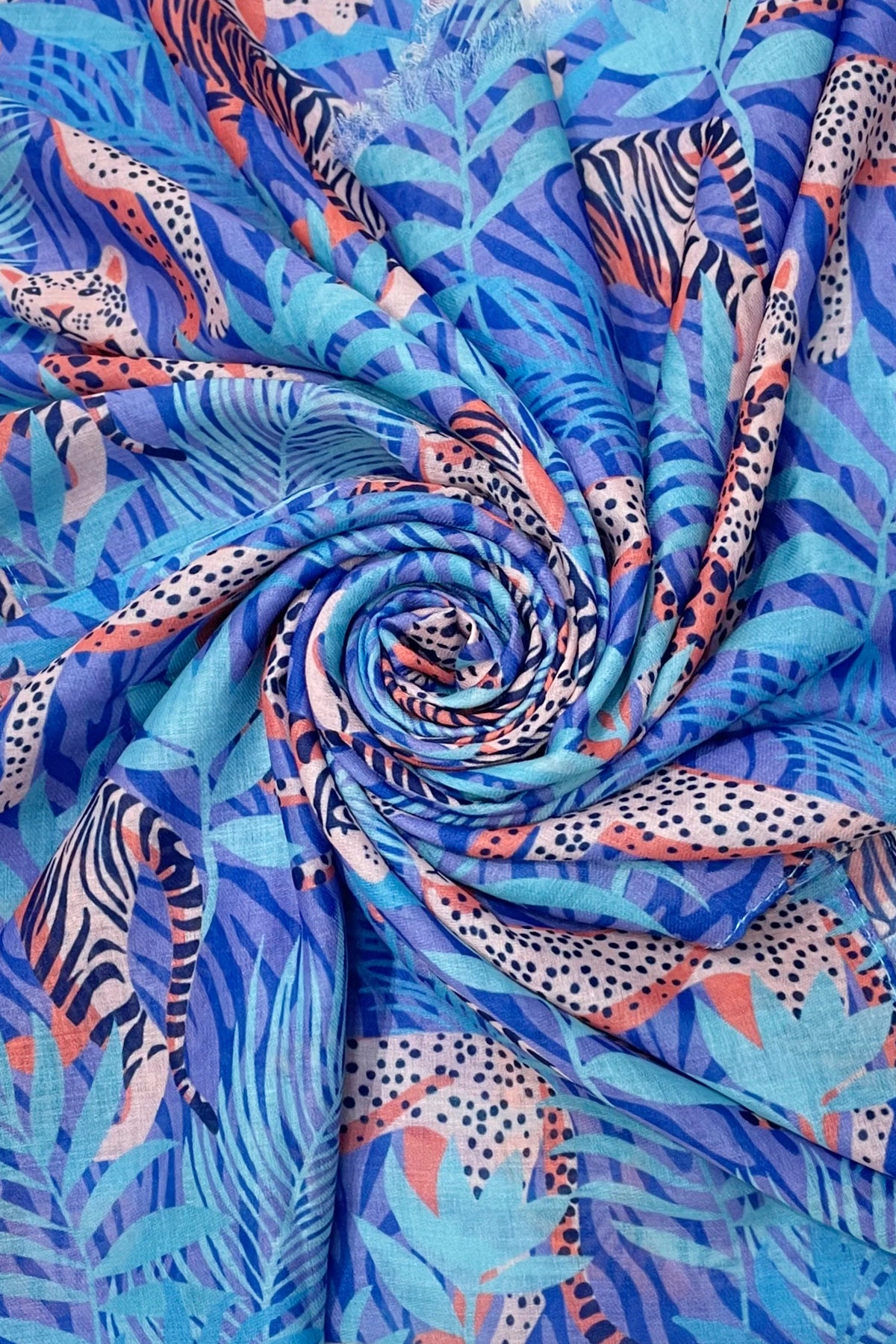 Leopard & Tiger Print Frayed Scarf