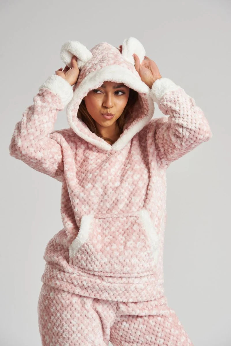 Marl Waffle Hoodie Twosie Pink