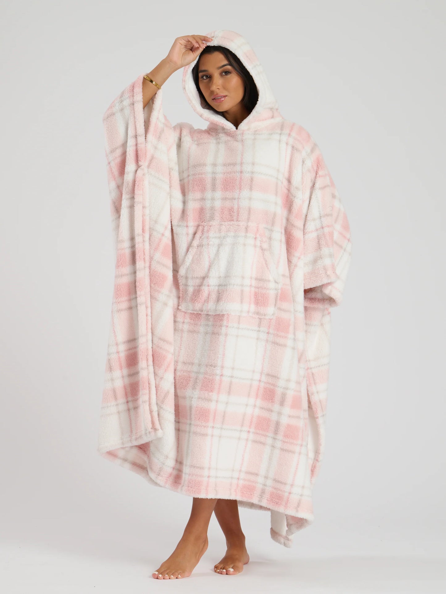 PREORDER DEC DELIVERY - Pink Check Super Soft Oversized Full Length Poncho