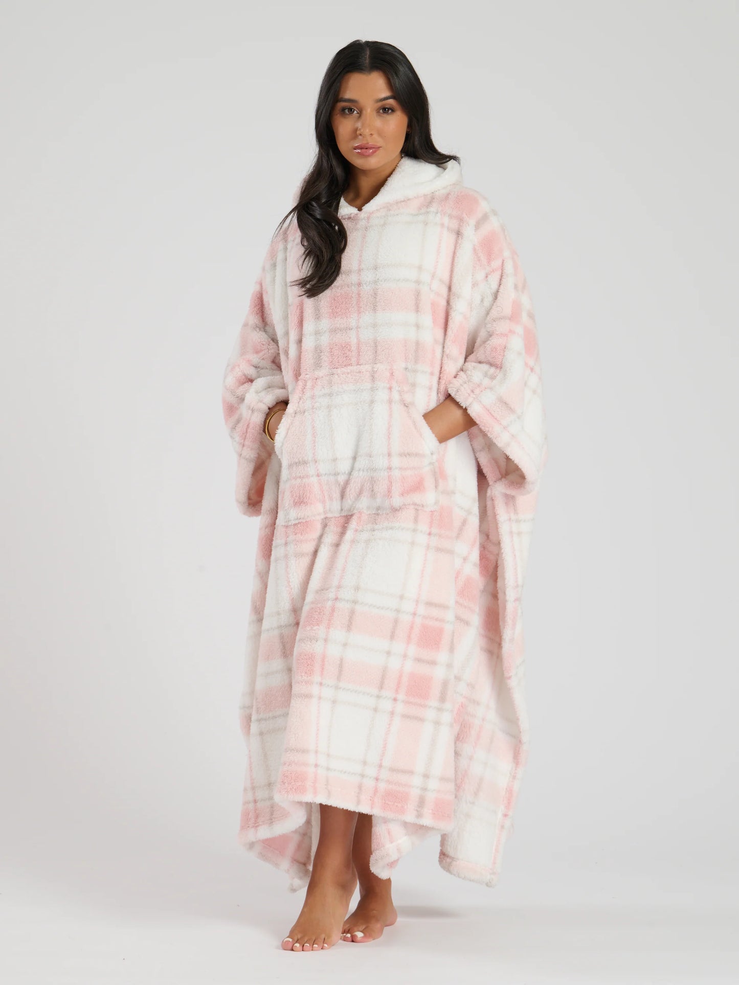 PREORDER DEC DELIVERY - Pink Check Super Soft Oversized Full Length Poncho