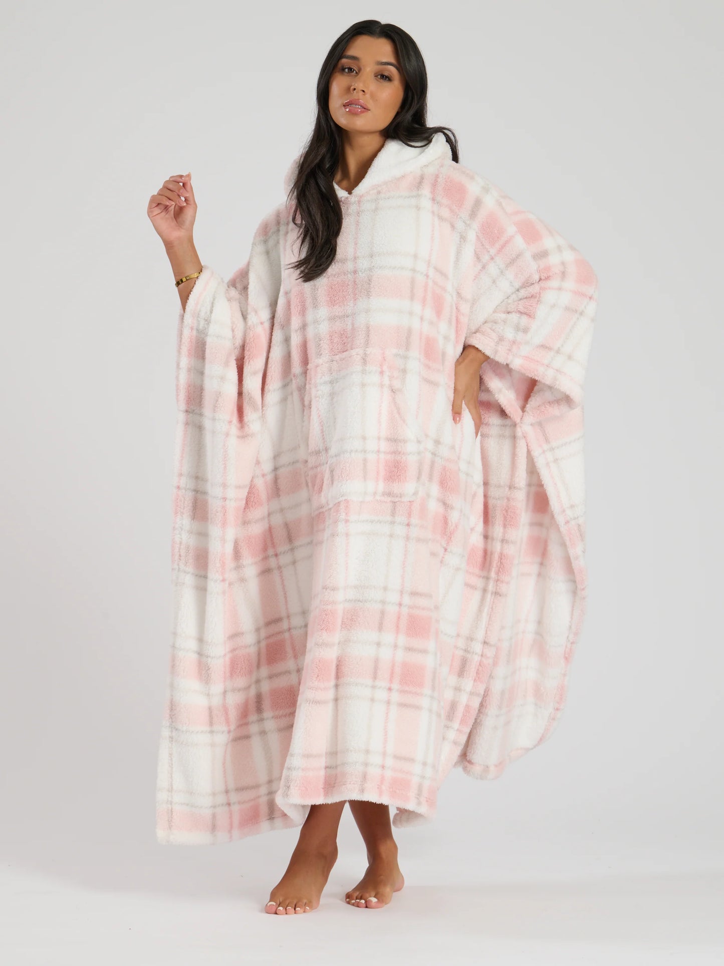 PREORDER DEC DELIVERY - Pink Check Super Soft Oversized Full Length Poncho