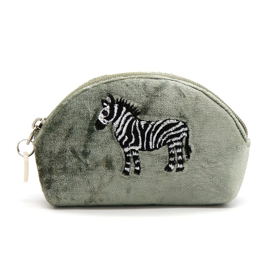 Zebra Embroidered 'D' Shape Coin Purse | Grey