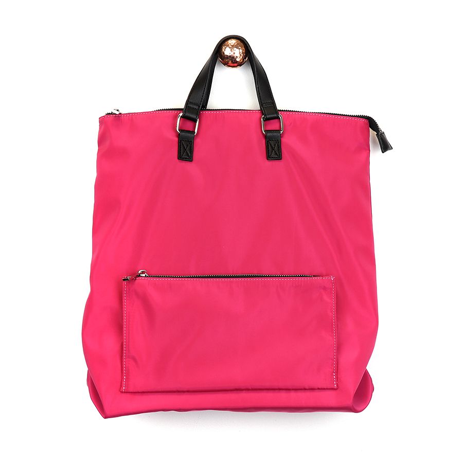 Raspberry Nylon Backpack With Zip Front Pocket