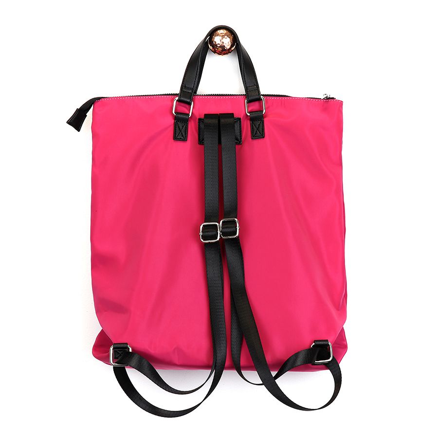 Raspberry Nylon Backpack With Zip Front Pocket