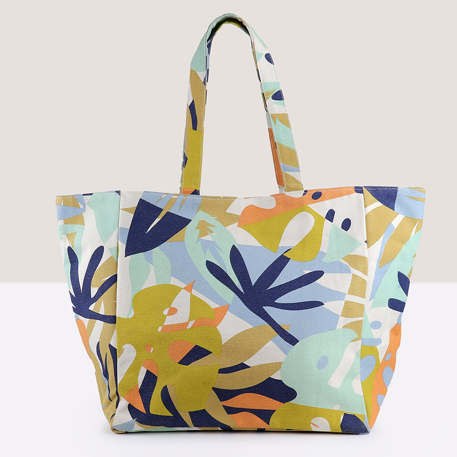 Blue & Mustard Mix Tropical Canvas Tote Bag