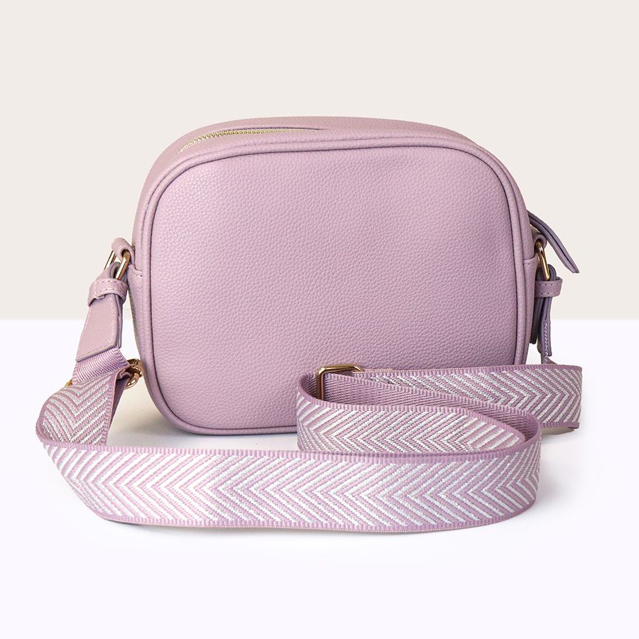 Vegan Leather Camera Bag With Patterned Strap | Lilac