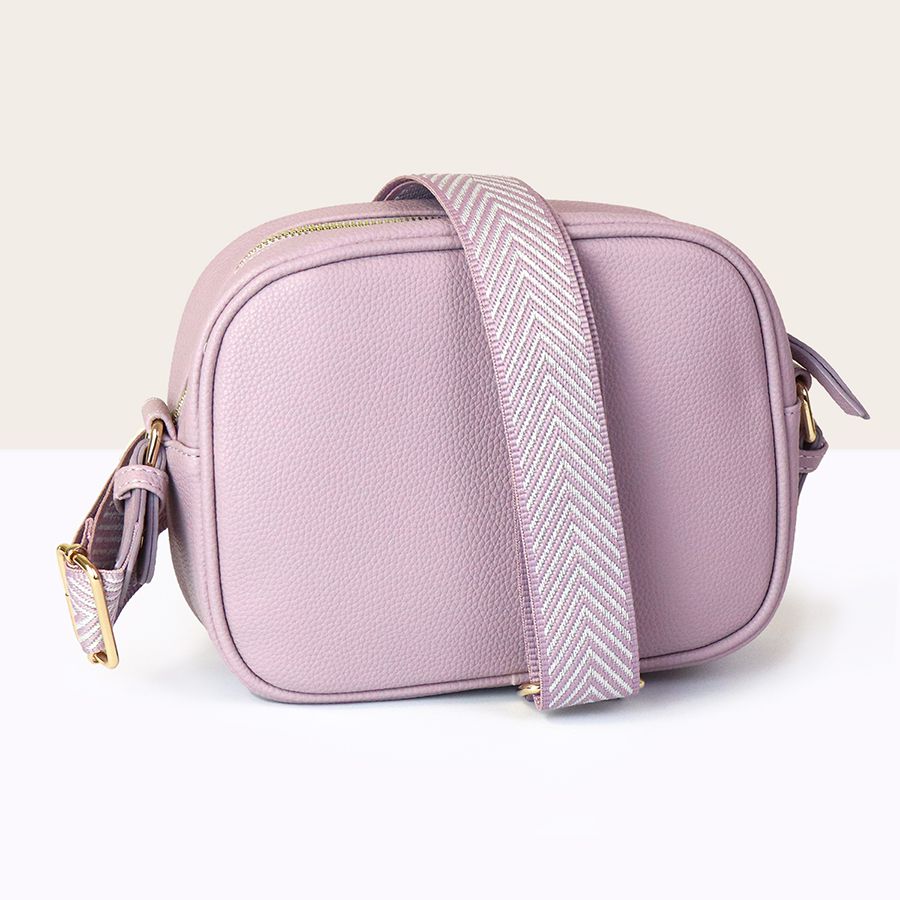 Vegan Leather Camera Bag With Patterned Strap | Lilac