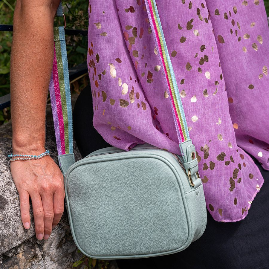 Vegan Leather Camera Bag With Patterned Strap | Mint