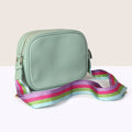 Vegan Leather Camera Bag With Patterned Strap | Mint