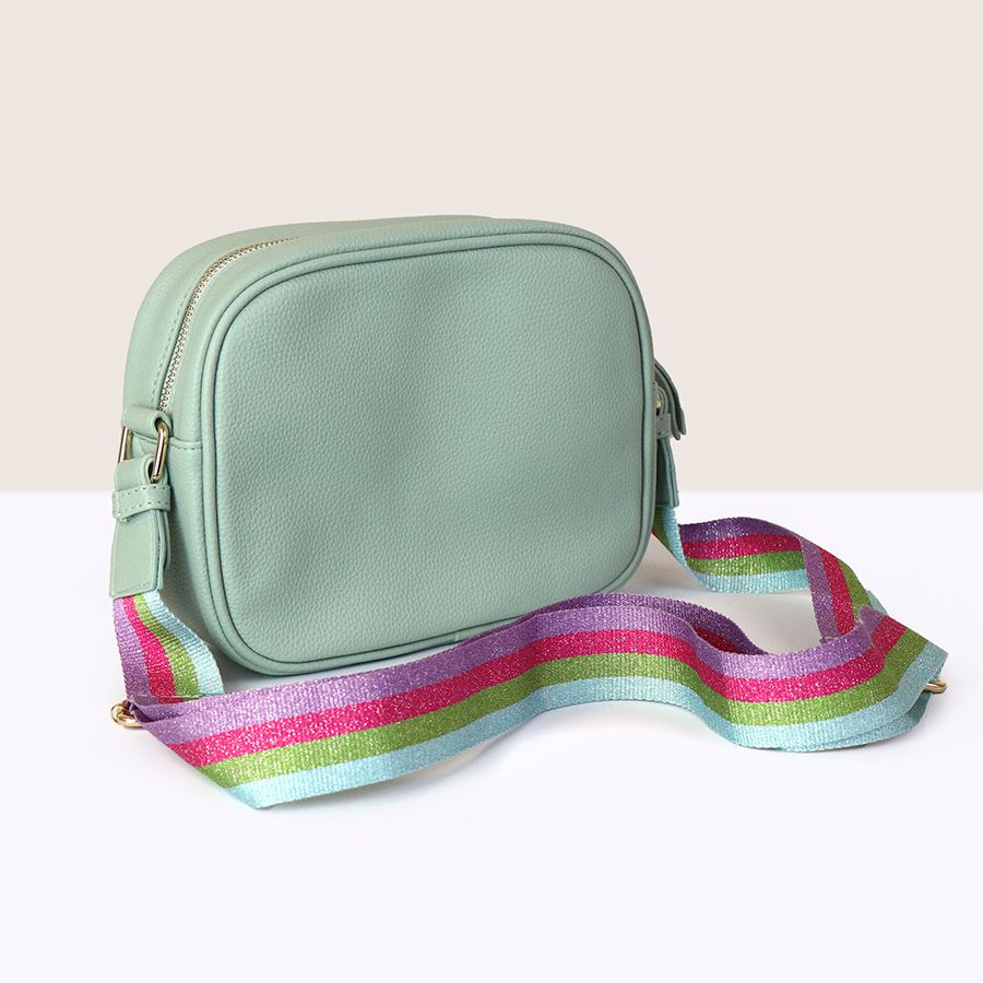 Vegan Leather Camera Bag With Patterned Strap | Mint