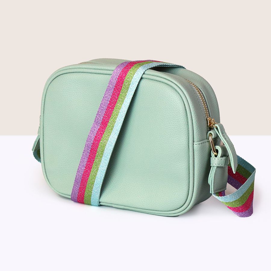 Vegan Leather Camera Bag With Patterned Strap | Mint