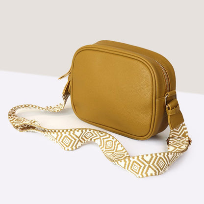 Vegan Leather Camera Bag With Patterned Strap | Ochre