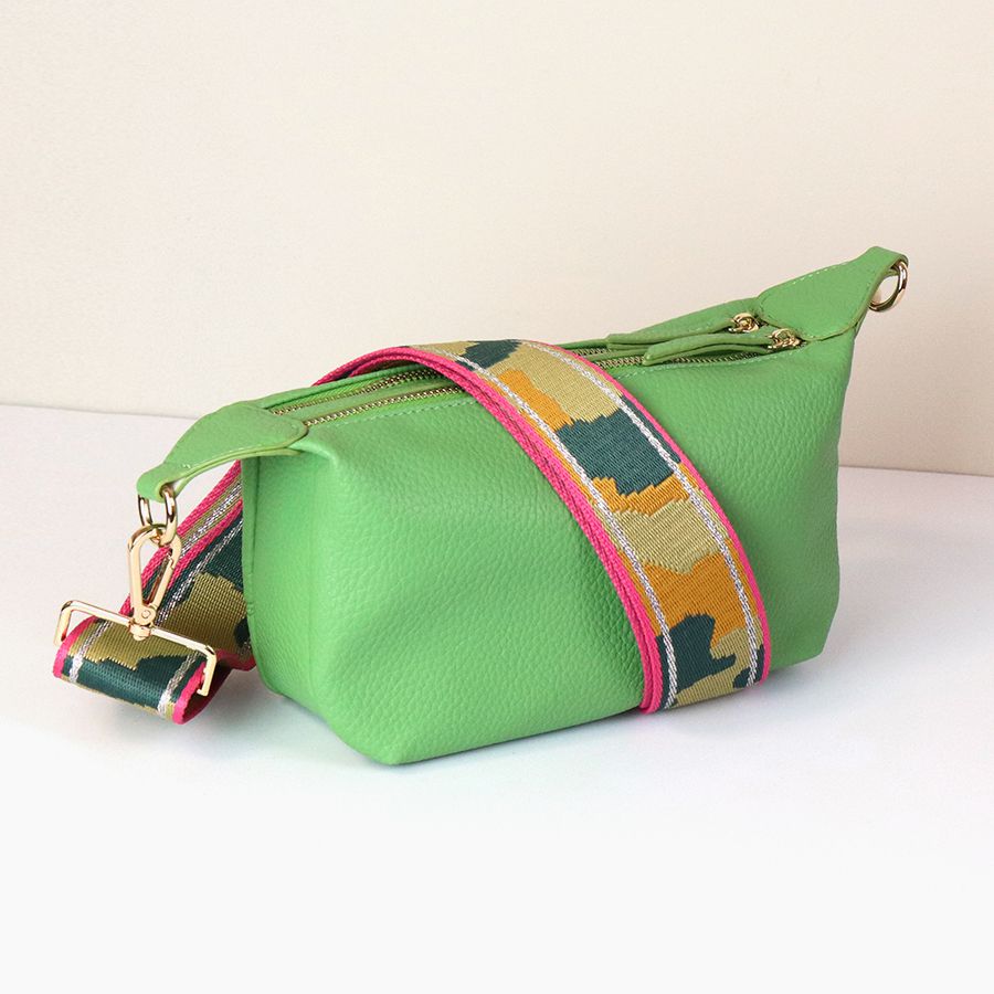 Lime Green Vegan Leather Double Zip Bag