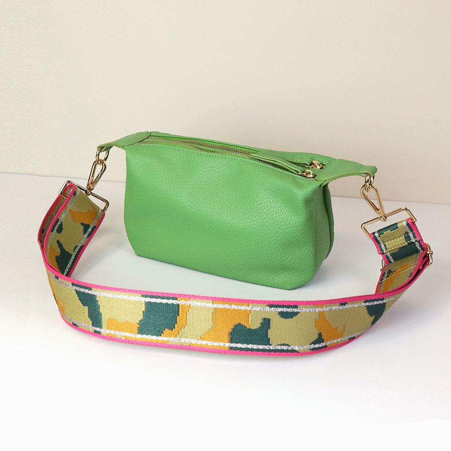 Lime Green Vegan Leather Double Zip Bag