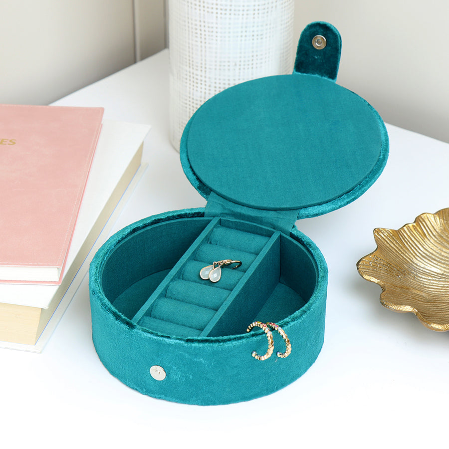 Teal Velvet Floral Bee Theme Jewellery Box