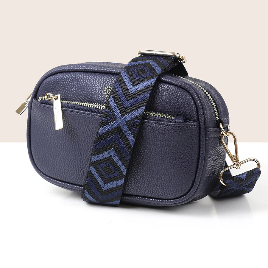Navy Vegan Leather Camera Bag