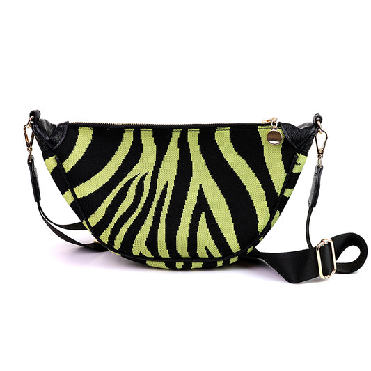 Lime & Black Zebra Print Half Moon Bag