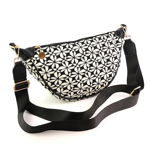 Black & White Repeat Print Half Moon Bag