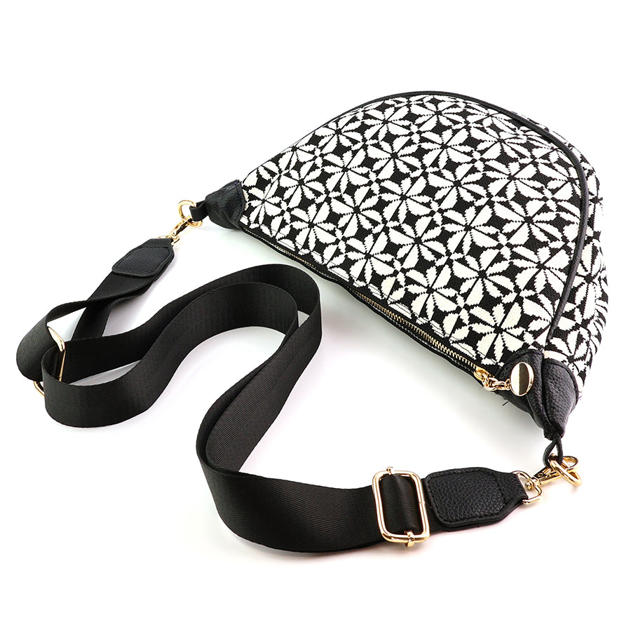 Black & White Repeat Print Half Moon Bag