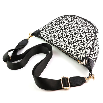Black & White Repeat Print Half Moon Bag