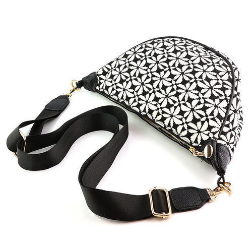 Black & White Repeat Print Half Moon Bag