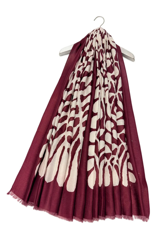 Block Lead Print Frayed Scarf | Wine