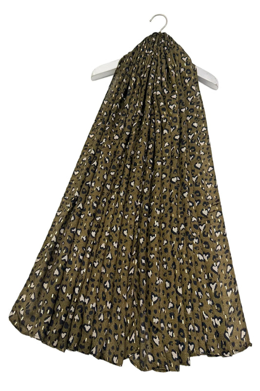 Leopard Print Heart Foil Scarf | Army Green