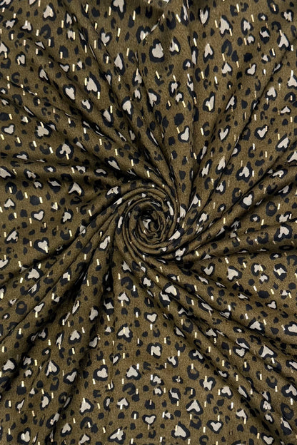 Leopard Print Heart Foil Scarf | Army Green