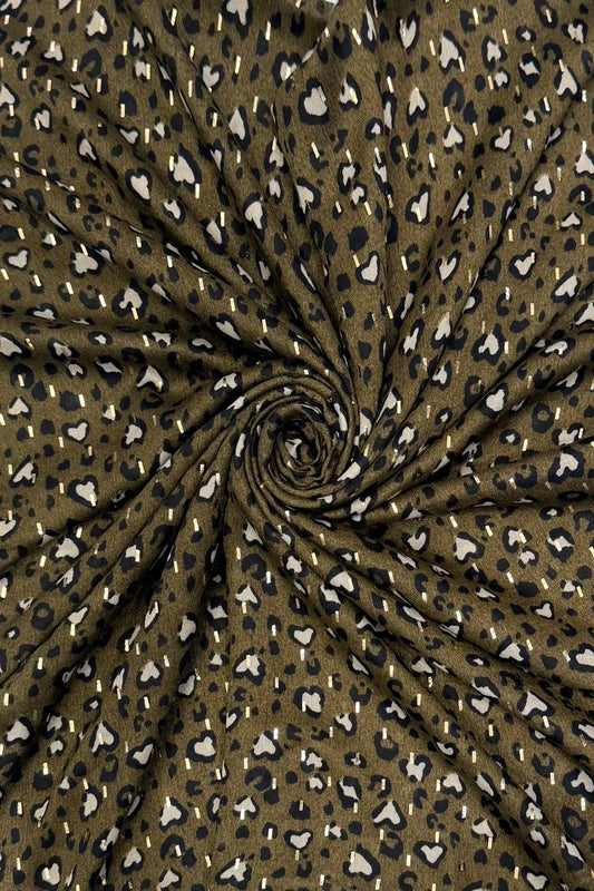 Leopard Print Heart Foil Scarf | Army Green