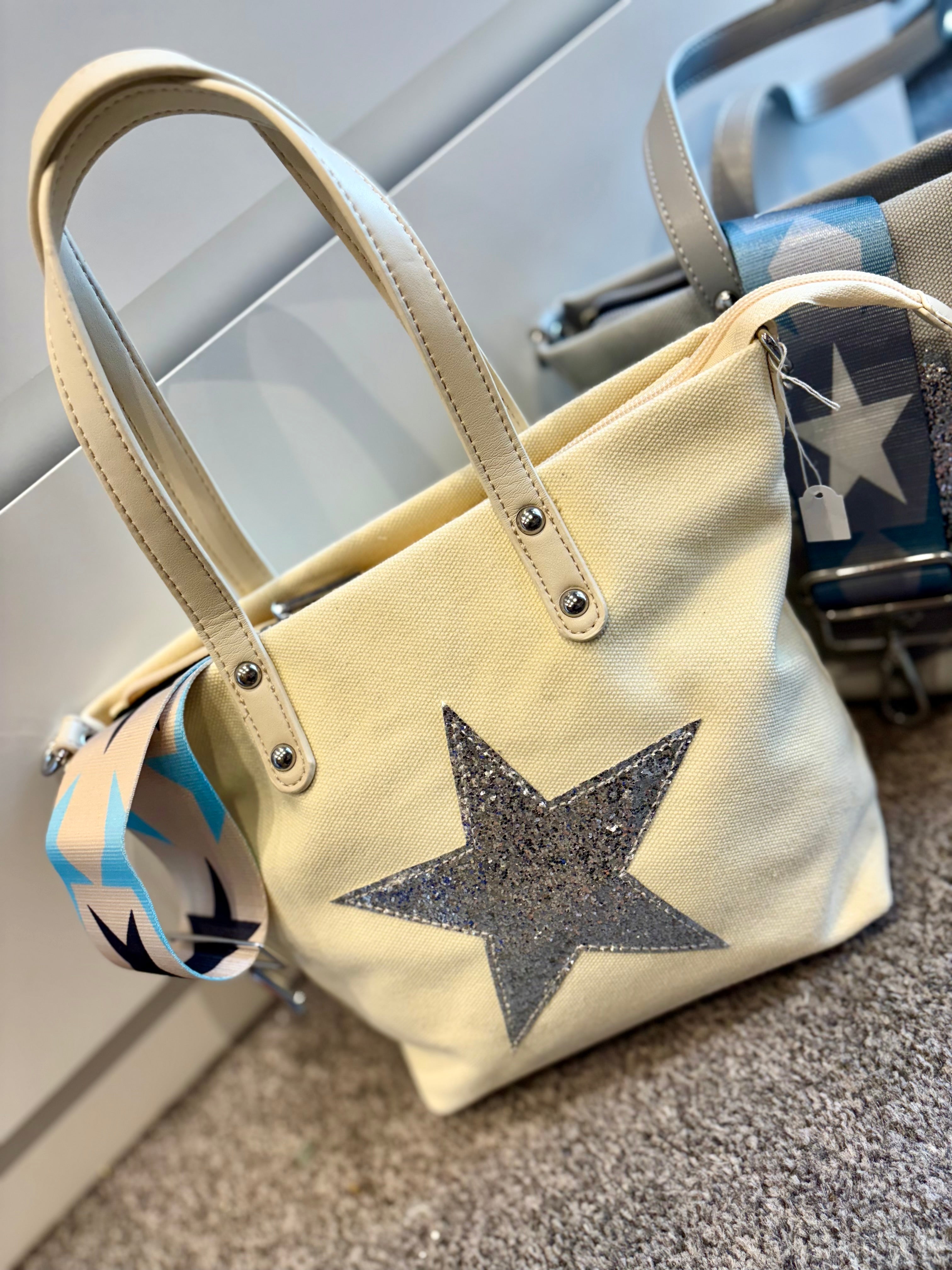 Cream Star Grab Bag With Strap