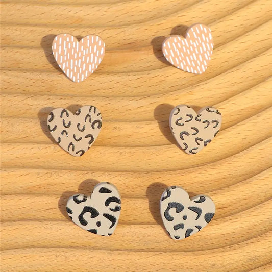 3 Pairs Of Acrylic Heart Studs