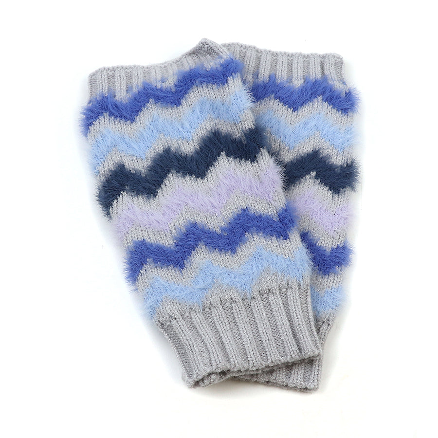 Blue & Grey Chevron Wrist Warmers