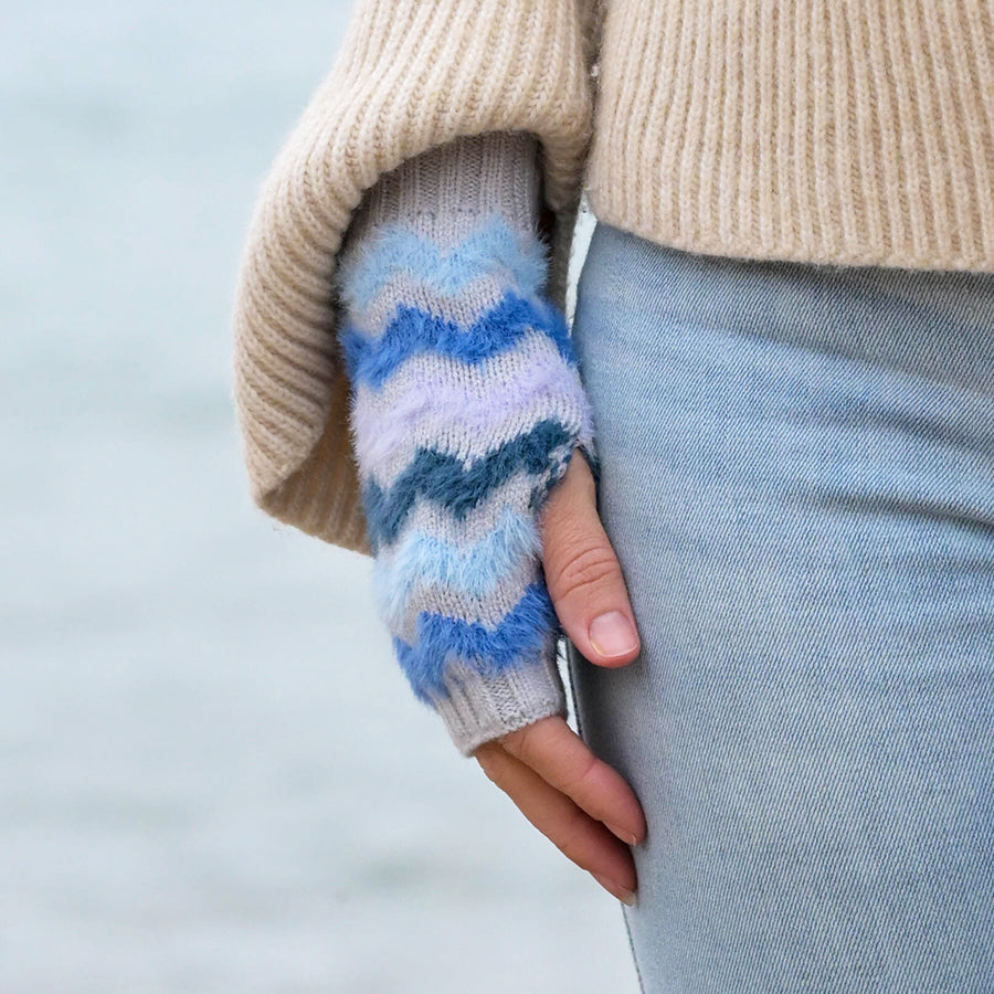Blue & Grey Chevron Wrist Warmers