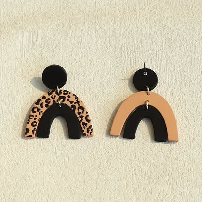 Acrylic Black & Tan Arch Shape Leopard Drop Earrings