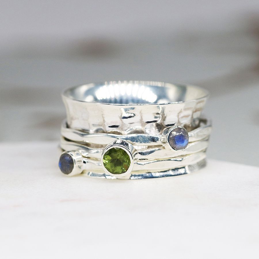 Sterling Silver Moonstone, Peridot Spinning Ring