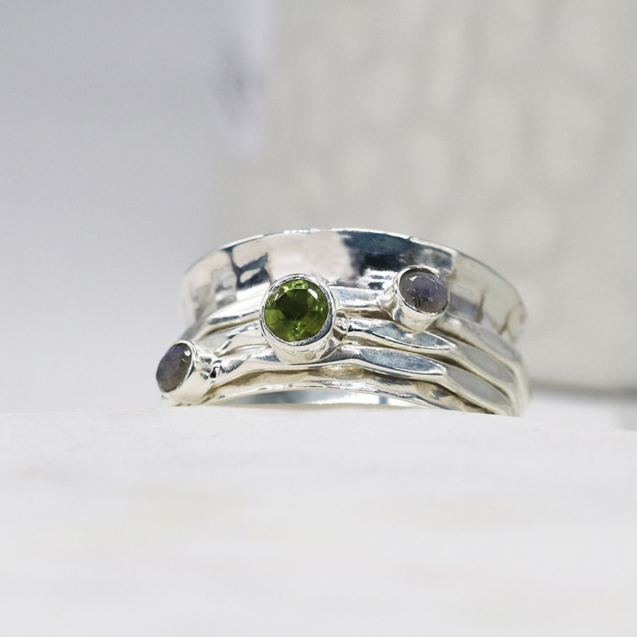 Sterling Silver Moonstone, Peridot Spinning Ring