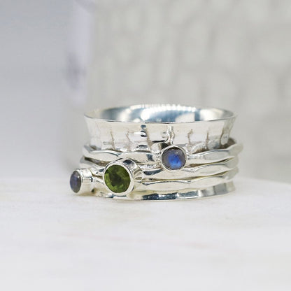 Sterling Silver Moonstone, Peridot Spinning Ring