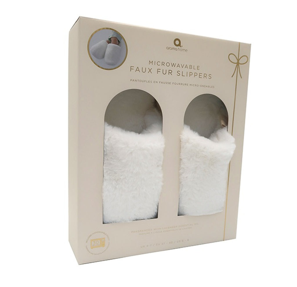 Aroma Home Cream Faux Fur Microwaveable Mule Slippers