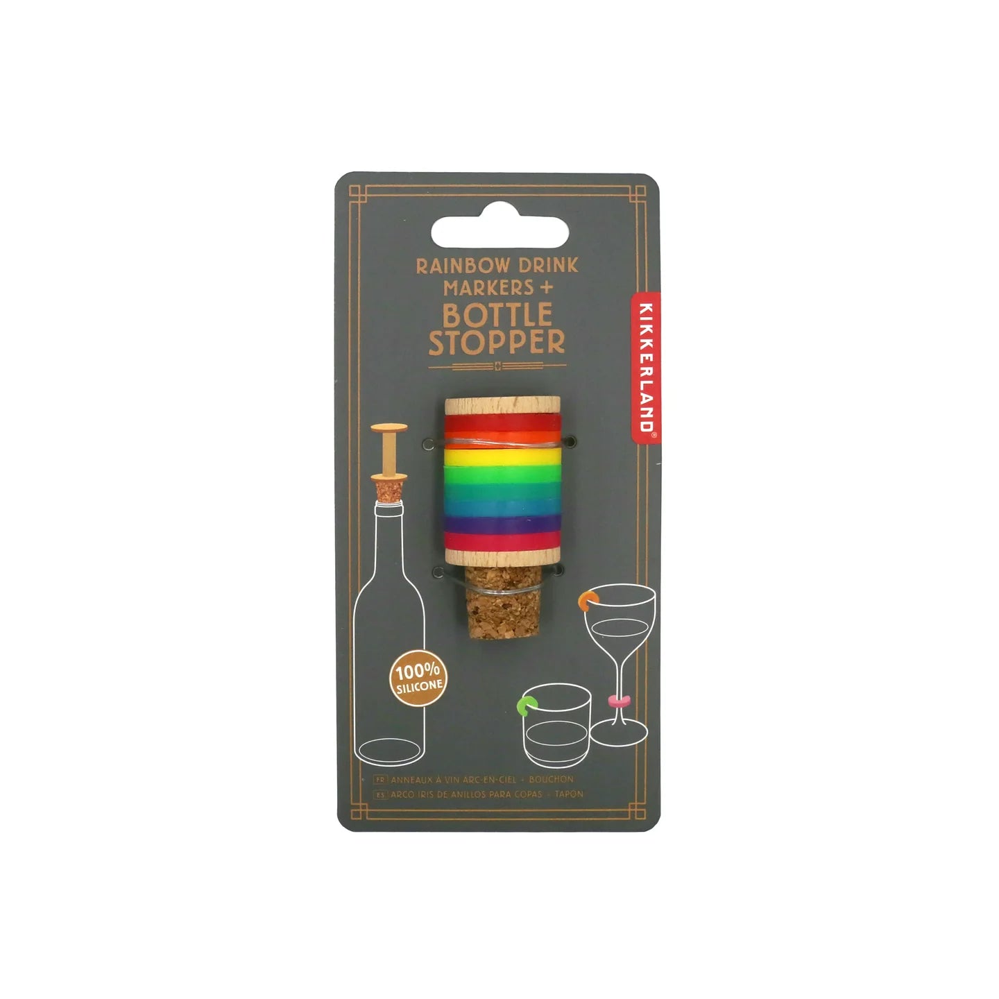 Rainbow Wine Rings & Stopper