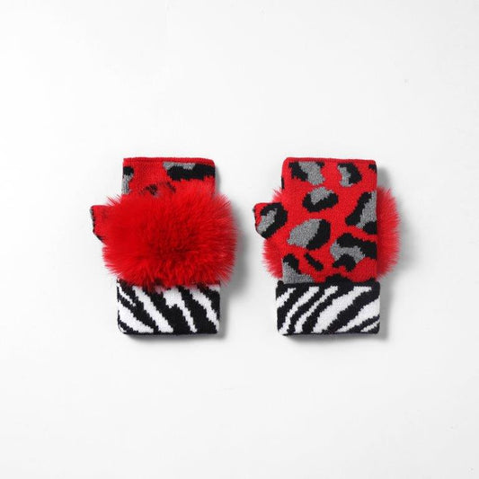 Bright Leopard Fingerless Gloves | Red