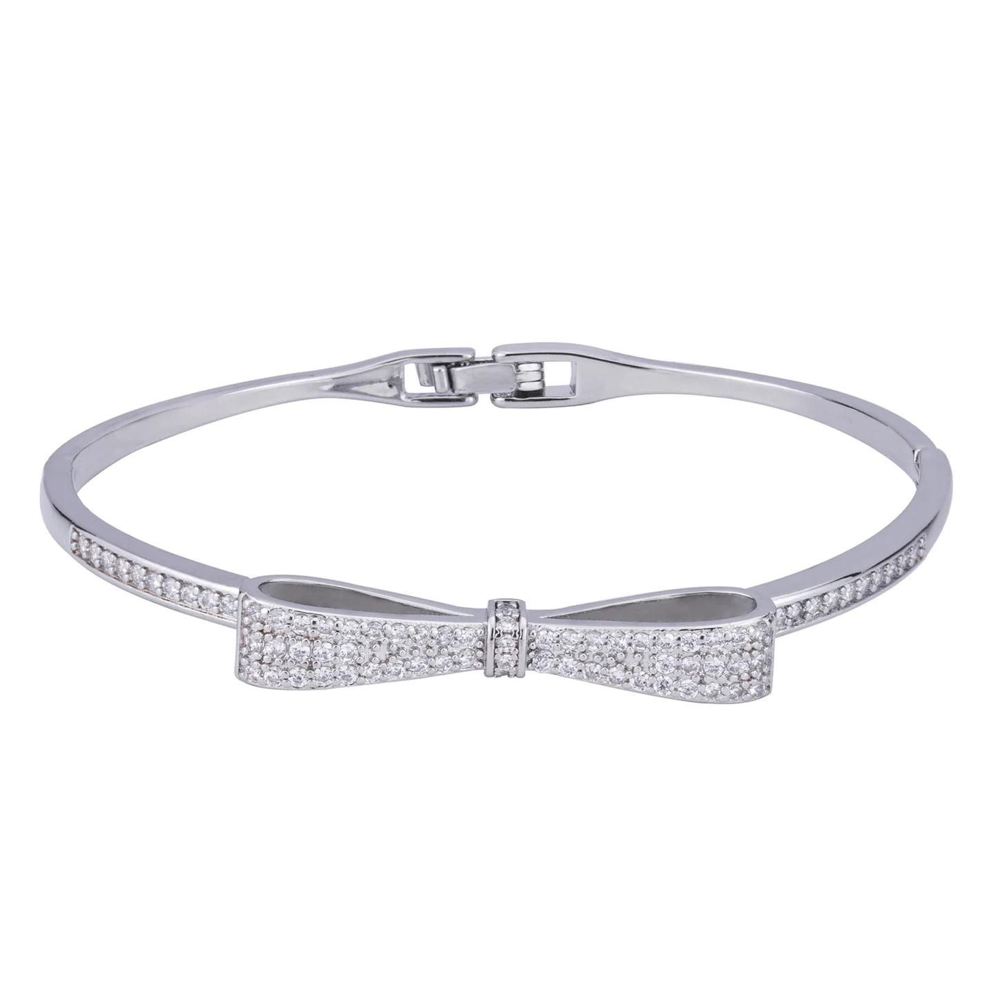 Clear Crystal Bow Bangle | Silver