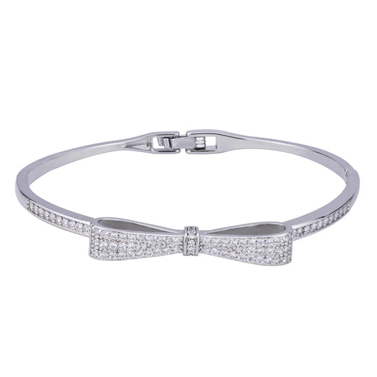 Clear Crystal Bow Bangle | Silver