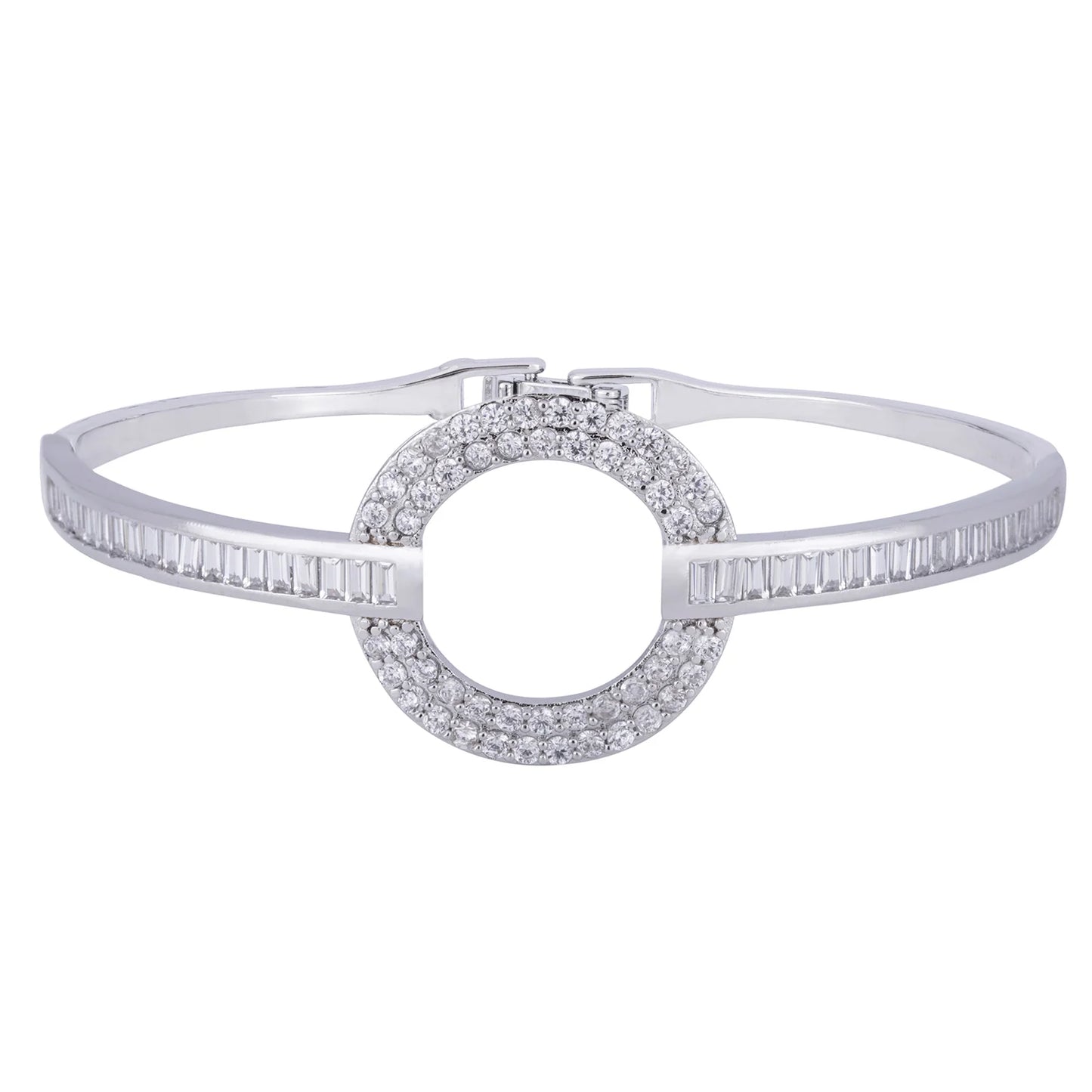 Geo Crystal Open Circle Bangle | Silver